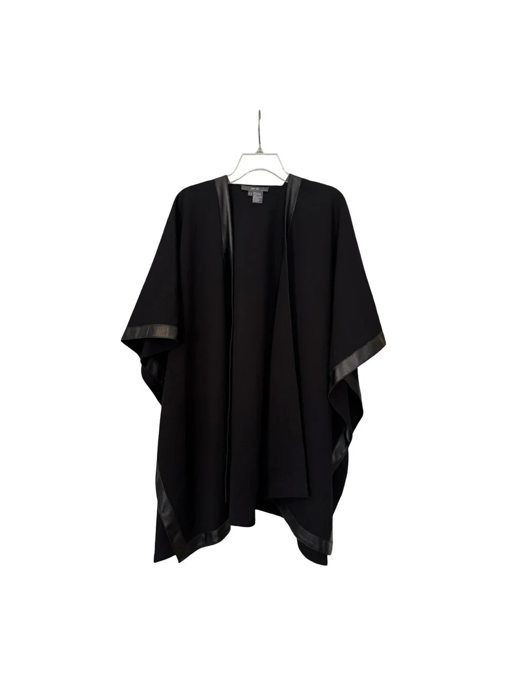 Black Solid Shawl/Wrap Poncho with Leather-like Accent - OS / Medium Per Se